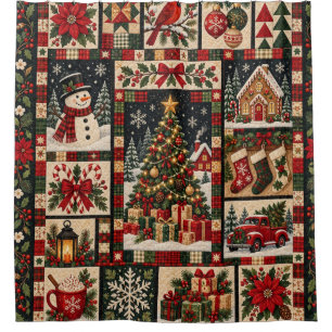 Traditional Christmas Patchwork Quilt Holiday Scen