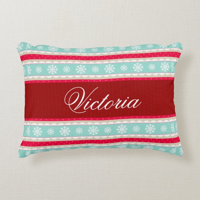 Traditional Christmas Pattern Personalized Name Decorative Pillow (Front)