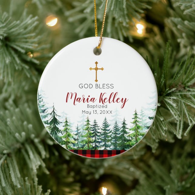 Traditional Christmas Personalized Girl Baptism  Ceramic Ornament (Tree)