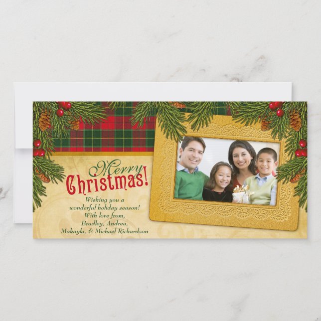 Traditional Christmas Plaid Family Photo Holiday (Front)