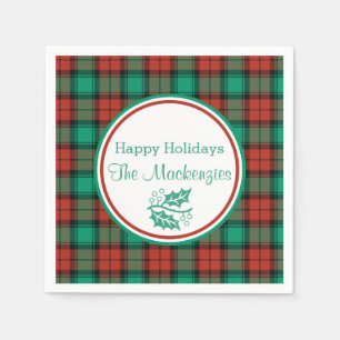 Traditional Christmas Plaid Pattern Personalized Napkin