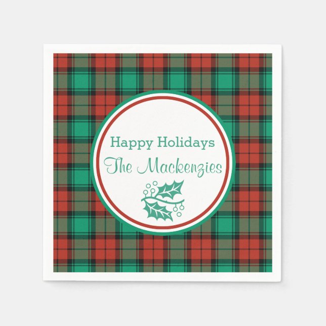 Traditional Christmas Plaid Pattern Personalized Napkin (Front)