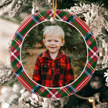 Traditional Christmas Plaid Photo Ceramic Ornament<br><div class="desc">Traditional Christmas Plaid Photo Ceramic Ornament features your photo on a beautiful red and green Christmas plaid.</div>