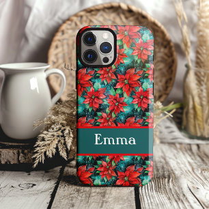 Traditional Christmas Poinsettias Pattern Pretty Case-Mate iPhone 14 Case