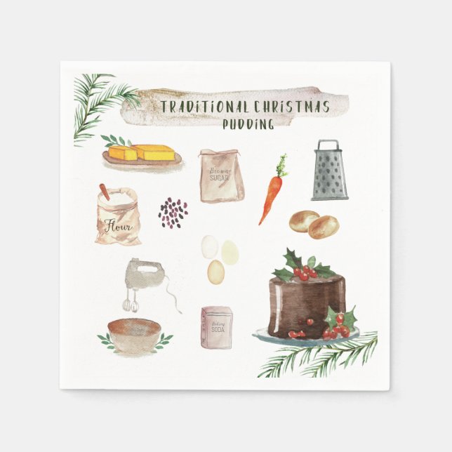 Traditional Christmas Pudding | Holiday Party Napkin (Front)