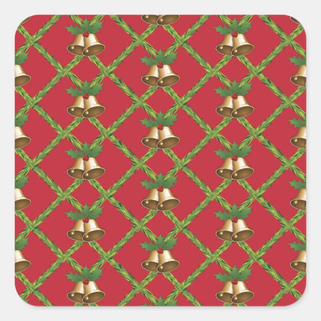 Traditional Christmas red and green jingle bells Square Sticker (Front)