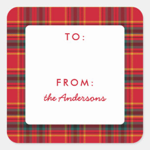Traditional Christmas Red and Green Plaid Square Sticker