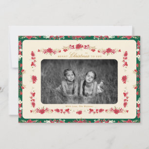 traditional christmas red green floral elegant holiday card