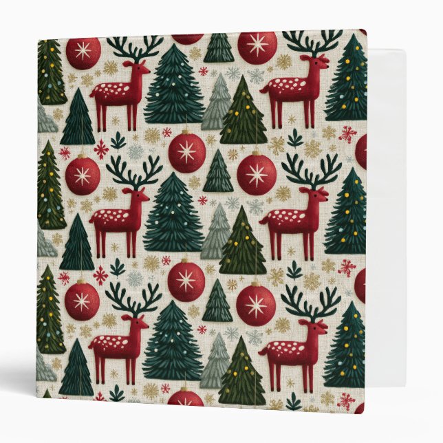 Traditional Christmas Reindeer Tree Pattern Binder (Front/Inside)