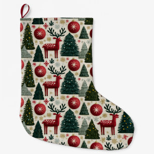 Traditional Christmas Reindeer Tree Pattern Large Christmas Stocking