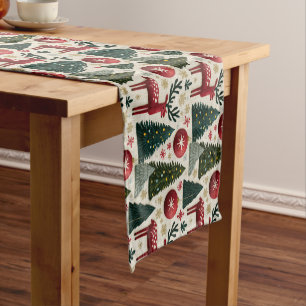 Traditional Christmas Reindeer Tree Pattern Short Table Runner