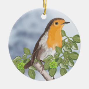 Traditional Christmas Robin and Ivy Ceramic Ornament