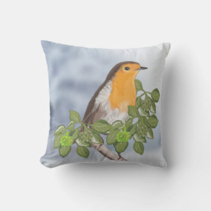Traditional Christmas Robin and Ivy Throw Pillow