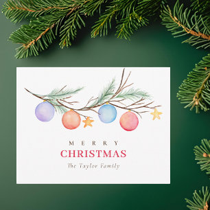 Traditional Christmas Rustic Watercolor Greenery Holiday Postcard