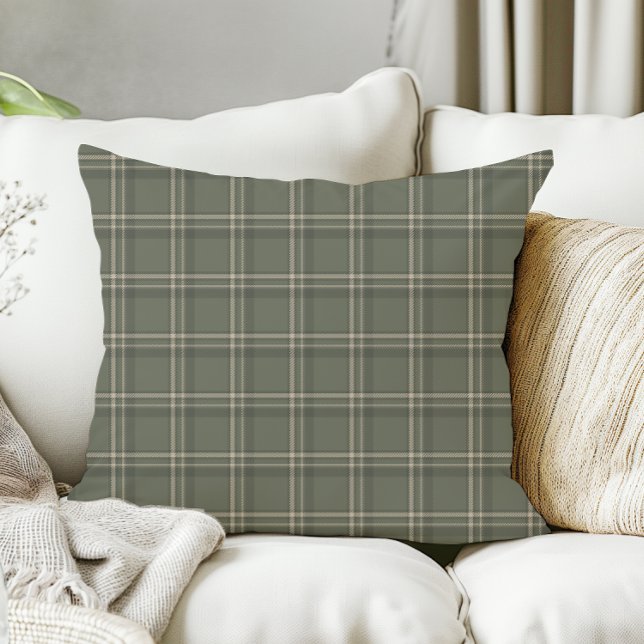 Traditional Christmas Sage Green Plaid  Throw Pillow (Creator Uploaded)