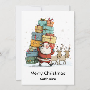 Traditional Christmas Santa Claus with Reindeer Holiday Card