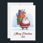 Traditional Christmas Santa Claus with Reindeer Holiday Card<br><div class="desc">Make this Christmas merry and bright with a funny Santa Claus Christmas card that blends traditional charm and modern design. This adorable non-photo illustration shows Santa Claus cheerfully carrying a tower of colourful presents, with a tiny reindeer balancing happily on top — a scene that’s both hilarious and heart-warming. Designed...</div>