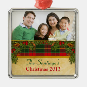 Traditional Christmas Tartan Plaid Red Green Xmas Metal Ornament