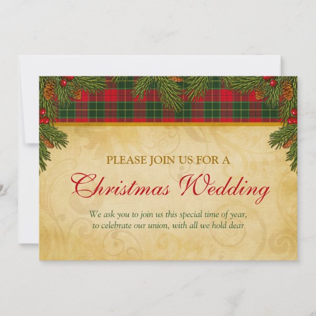 Traditional Christmas Tartan Plaid Wedding Invitation (Front)