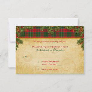 Traditional Christmas Tartan Plaid Wedding Rsvp Card
