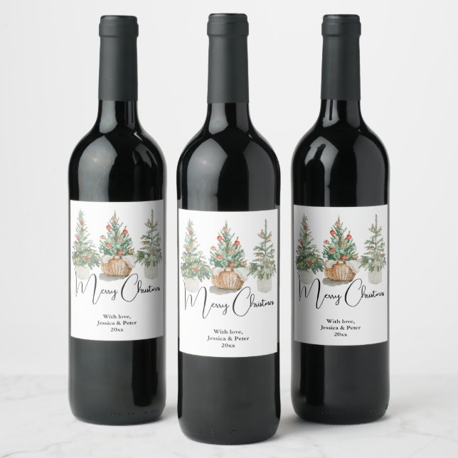 Traditional Christmas tree greetings Wine Label (Bottles)