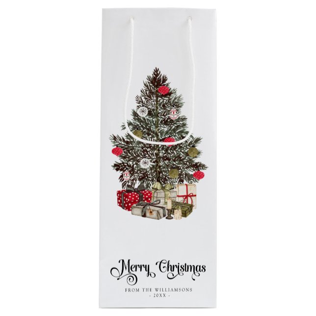 Traditional Christmas Tree Holiday  Wine Gift Bag (Front)