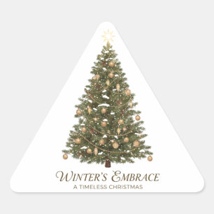 Traditional Christmas Tree Winter's Embrace Triangle Sticker