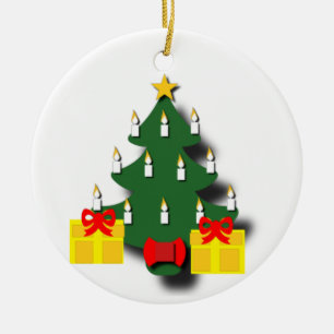Traditional Christmas Tree with Candles Ceramic Ornament