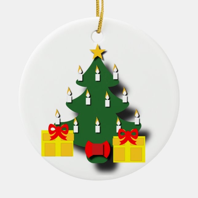 Traditional Christmas Tree with Candles Ceramic Ornament (Front)