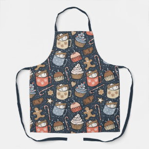 Traditional Christmas Vintage Hot Cocoa Dark Blue Apron