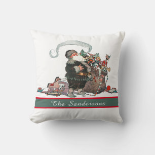 Traditional Christmas Vintage Santa Family Name  B Throw Pillow