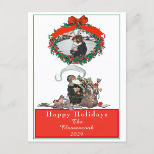 Traditional Christmas Vintage Santa Photo Holiday  Postcard