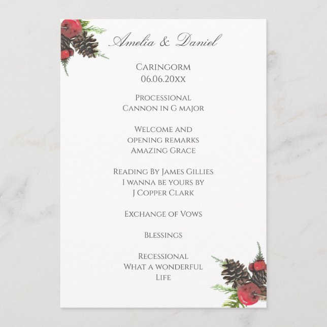 Traditional Christmas Wedding Ceremony Program (Front)