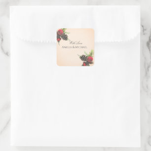 Traditional Christmas Wedding Favour Square Sticker