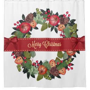 Traditional Christmas Wreath Shower Curtain