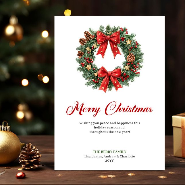 Traditional Christmas Wreath with Holly Holiday Card (Traditional Christmas Wreath with Holly Holiday)