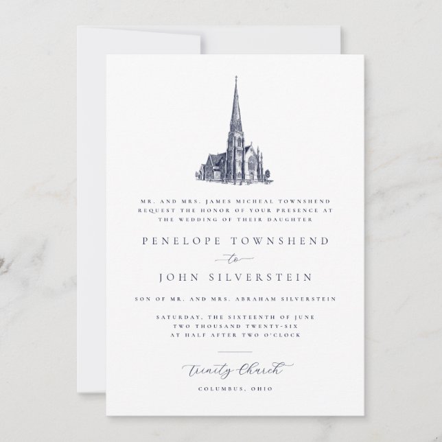 Traditional Church Illustration Formal Wedding  Invitation (Front)