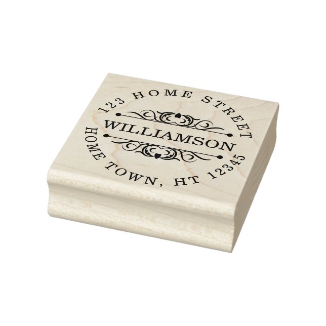Traditional Circular Flourish Return Address Rubber Stamp (Stamp)