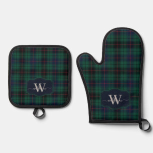 Traditional Clan Davidson Scottish Tartan Plaid Oven Mitt & Pot Holder Set