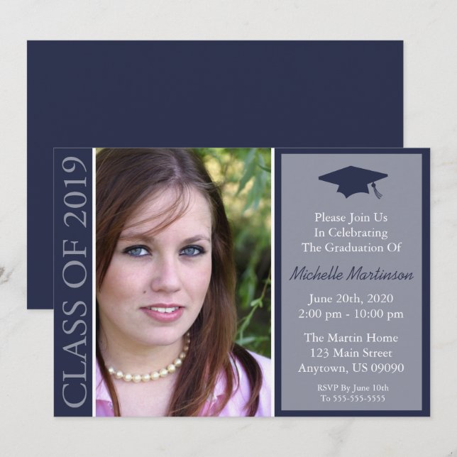 Traditional Class Of 2019 Graduation (Midnight) Invitation (Front/Back)