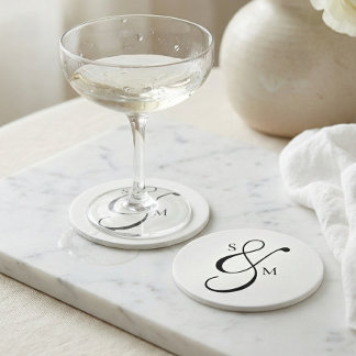 Traditional Classic Ampersand Monogram Wedding Round Paper Coaster