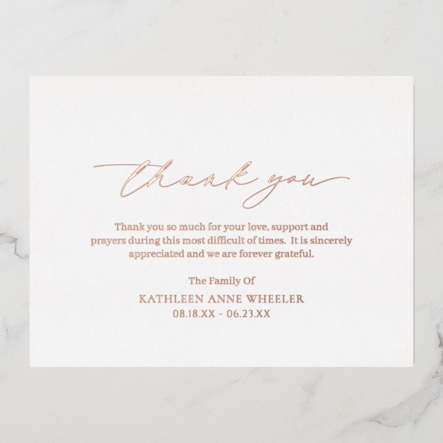 Traditional Classic Funeral Foil Thank You Card (Front)