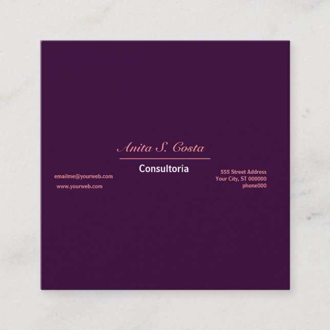 Traditional Classic On Periwinkle Purple Color Square Business Card (Front)