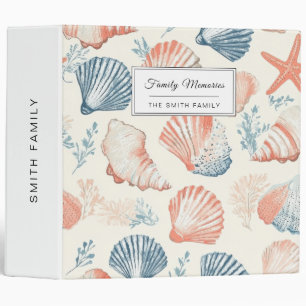 Traditional Coastal Seashell Blue Peach Ivory Binder