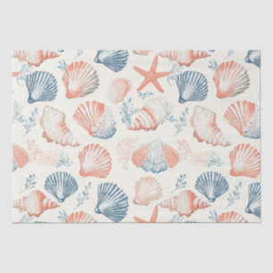 Traditional Coastal Seashell Blue Peach Ivory Tissue Paper