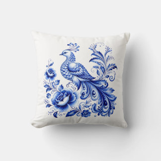 Traditional Cobalt Porcelain Folk Art Decorative  Throw Pillow