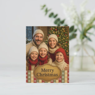 traditional colored Christmas snowflake striped  Holiday Postcard