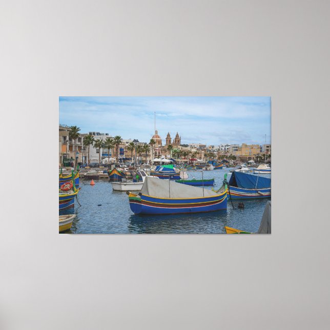 Traditional colorful fishing boats in Malta Canvas Print (Front)