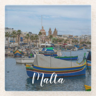 Traditional colorful fishing boats in Malta Glass Coaster