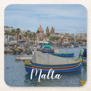 Traditional colorful fishing boats in Malta Square Paper Coaster